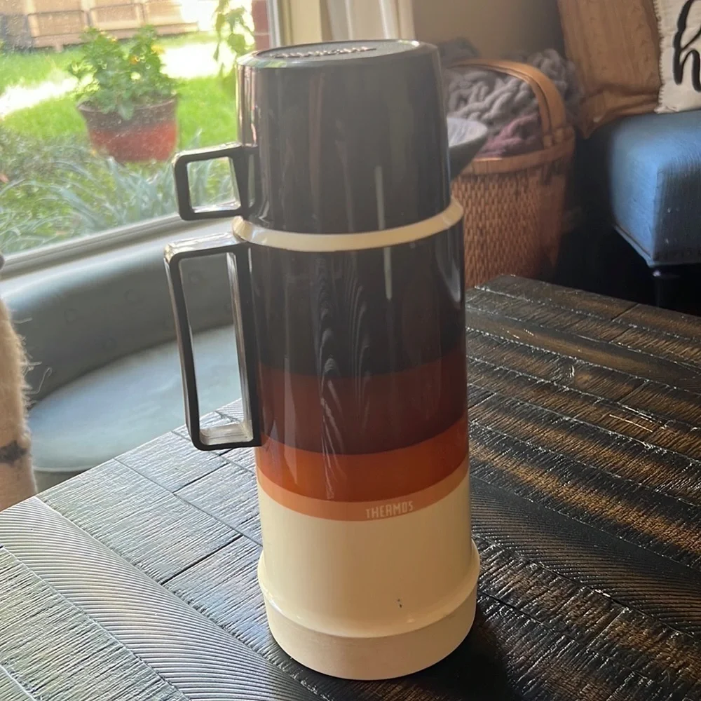 Vintage 1970s Brown Thermos Insulated Travel Bottle